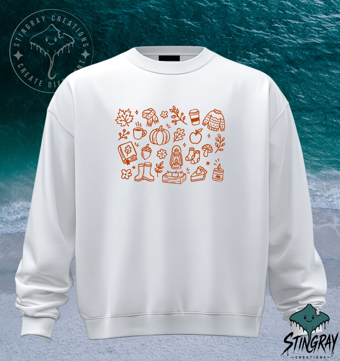 Cozy Fall Favorites T-Shirt & Crewneck Sweatshirt | Autumn Pumpkin Coffee Graphic Shirt