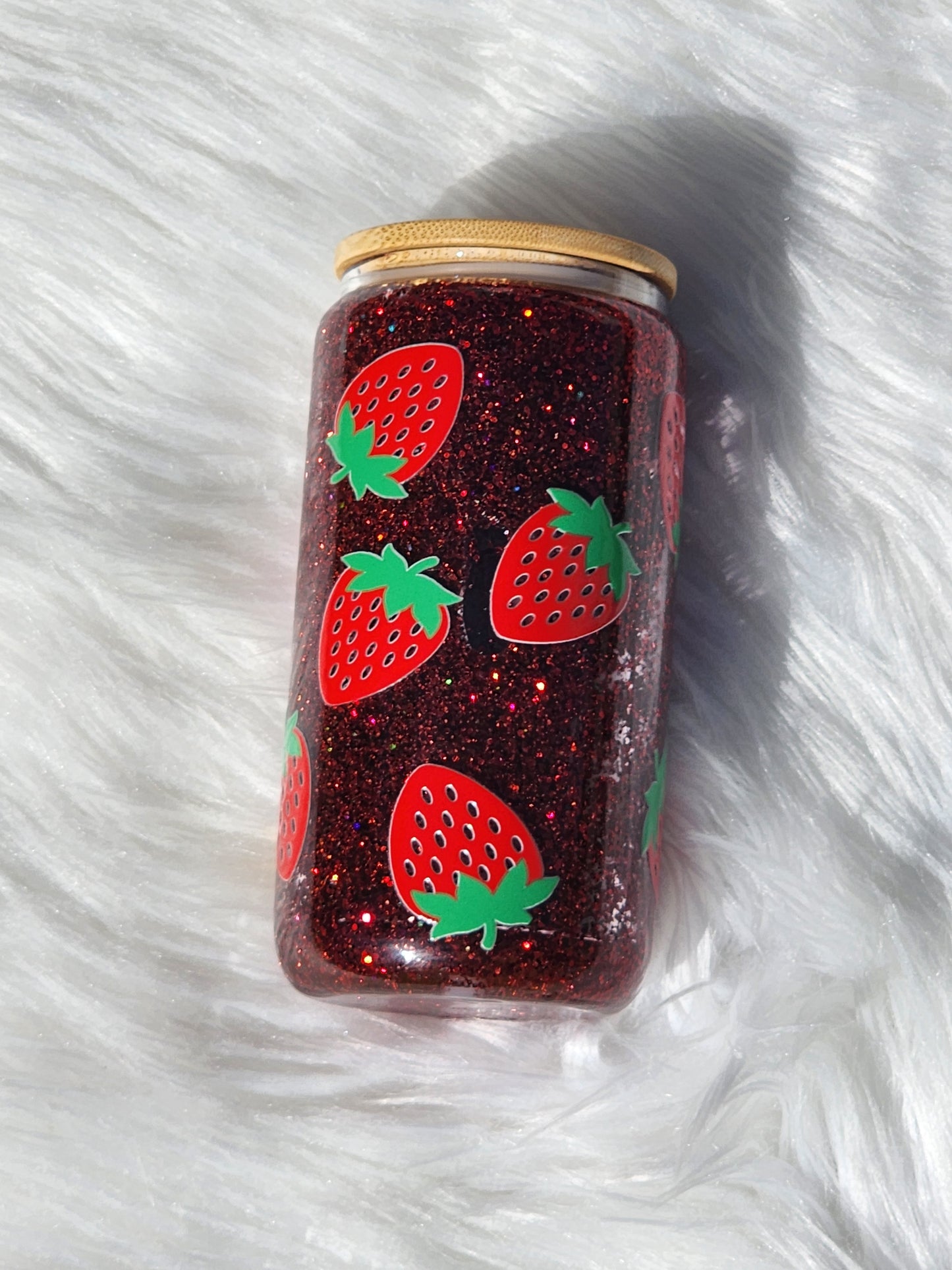 Red Strawberries Glass Can
