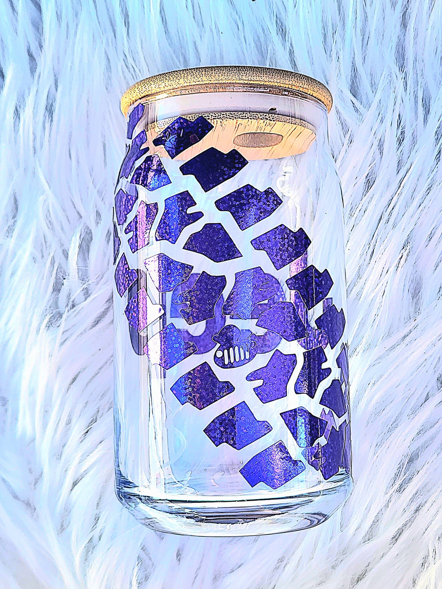 Purple Holographic Tire Track Glass Can