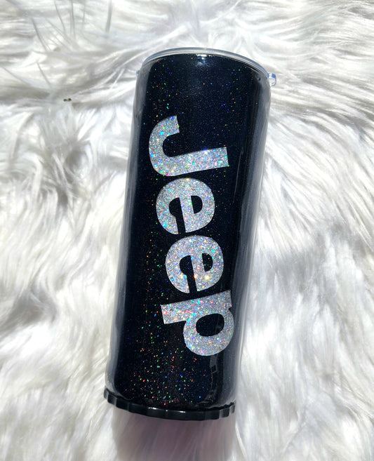 20oz silver holographic tire print tumbler with lid and straw