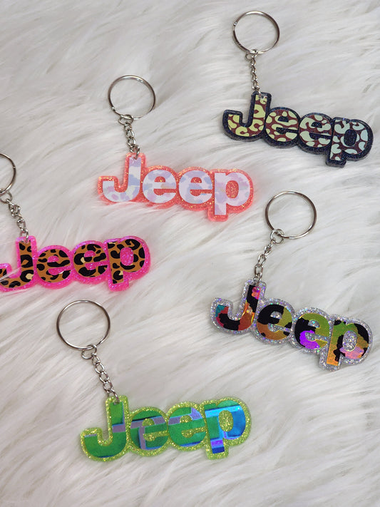 Glitter Acrylic Jeep Keychain