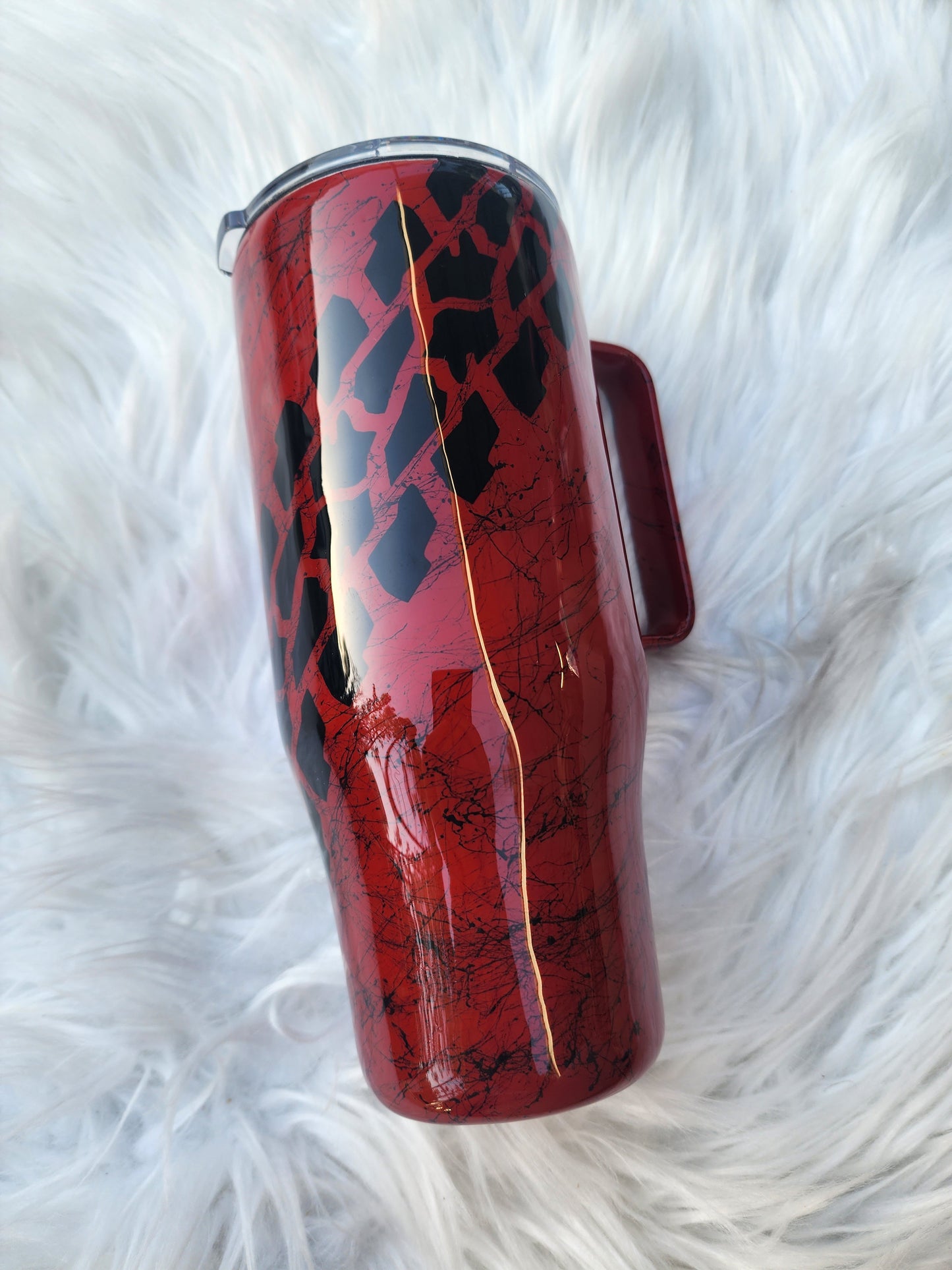 20oz Red Splatter Jeep with handle tumbler.