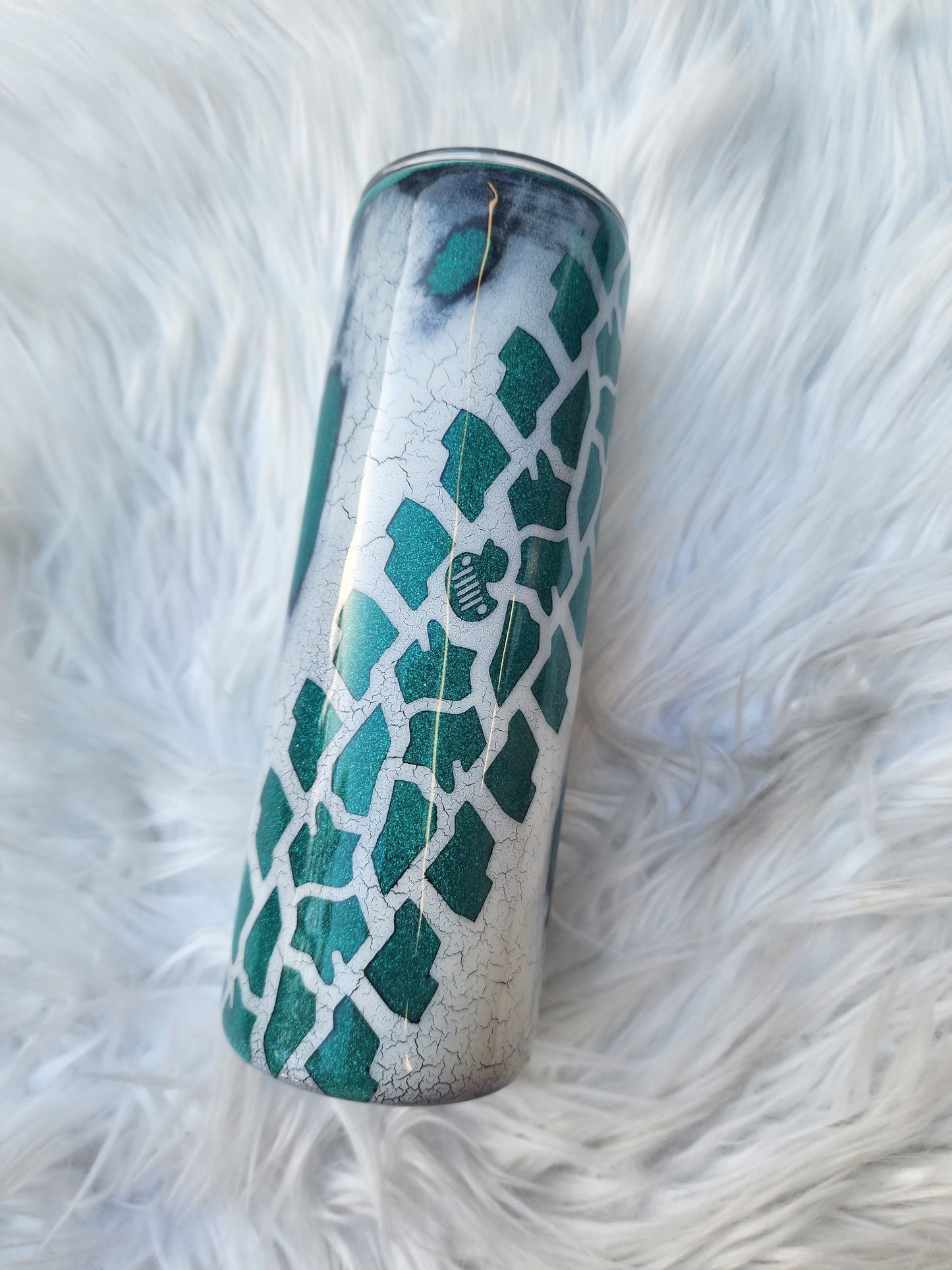 20oz Skinny Teal Crackle Jeep Tumbler