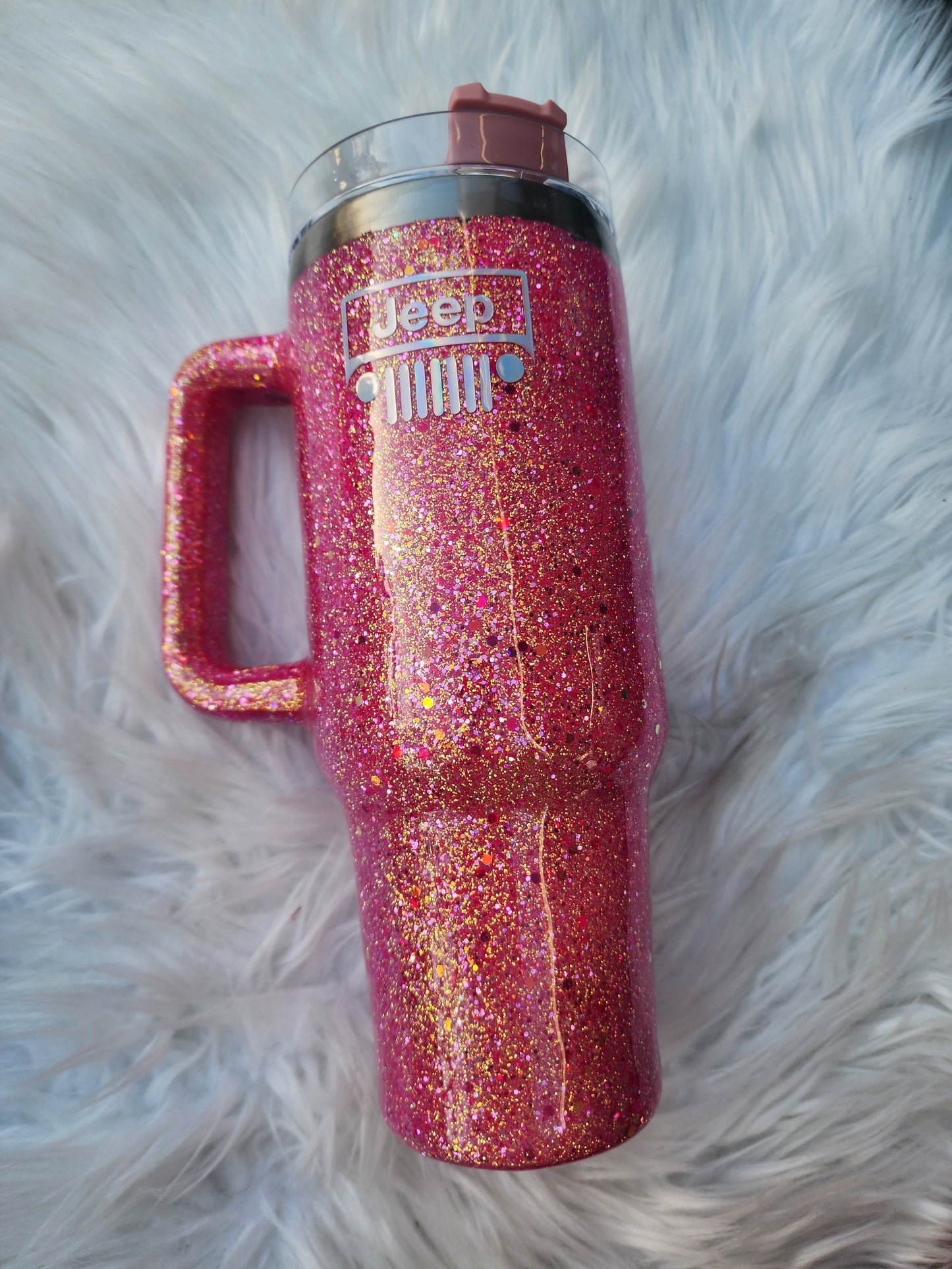 40oz Pink Glitter Jeep Tumbler