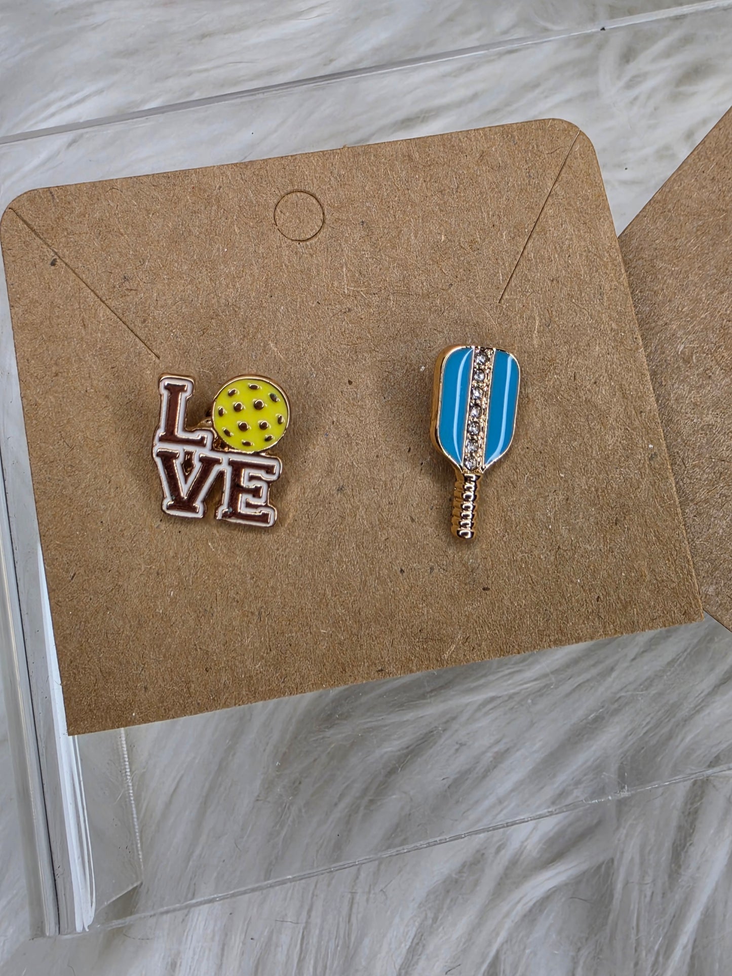 Blue Paddle Love Pickleball Stud Earrings | Pickleball Ball Earrings | Lightweight Sports Jewelry Gift