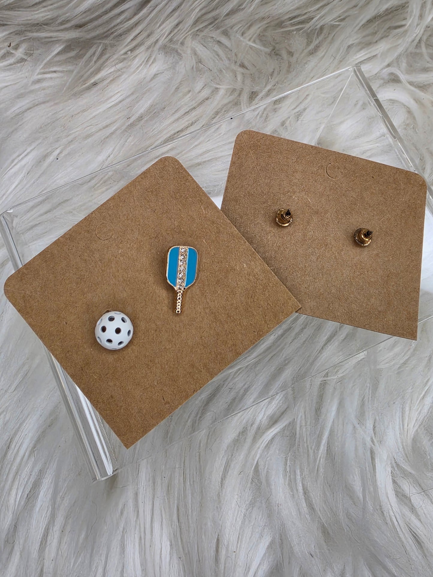 Blue Paddle with Pickleball Stud Earrings | Pickleball Ball Earrings | Lightweight Sports Jewelry Gift