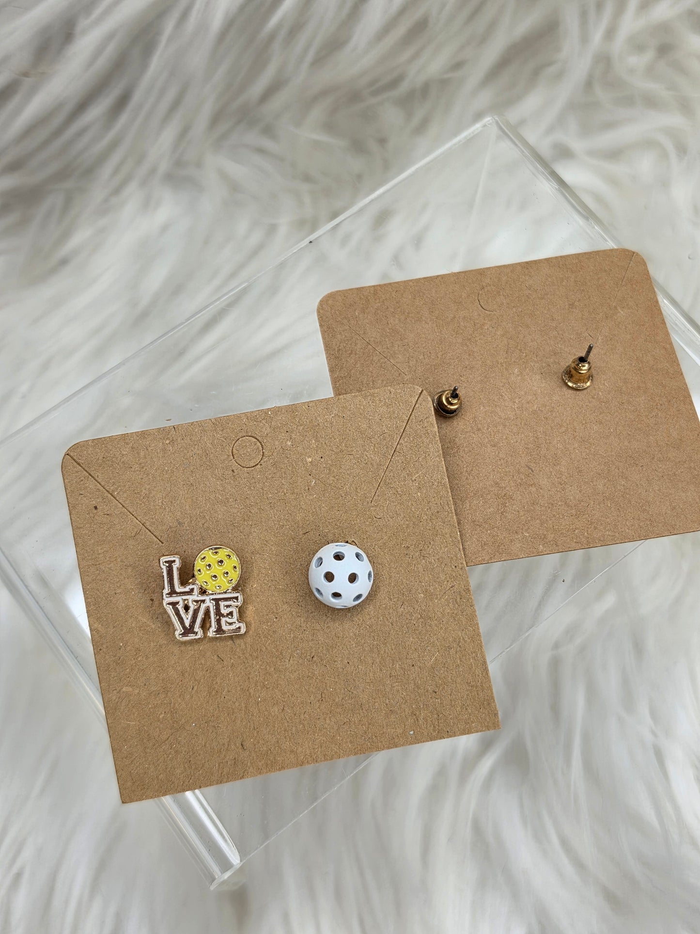 Love With Pickleball Stud Earrings | Pickleball Ball Earrings | Lightweight Sports Jewelry Gift