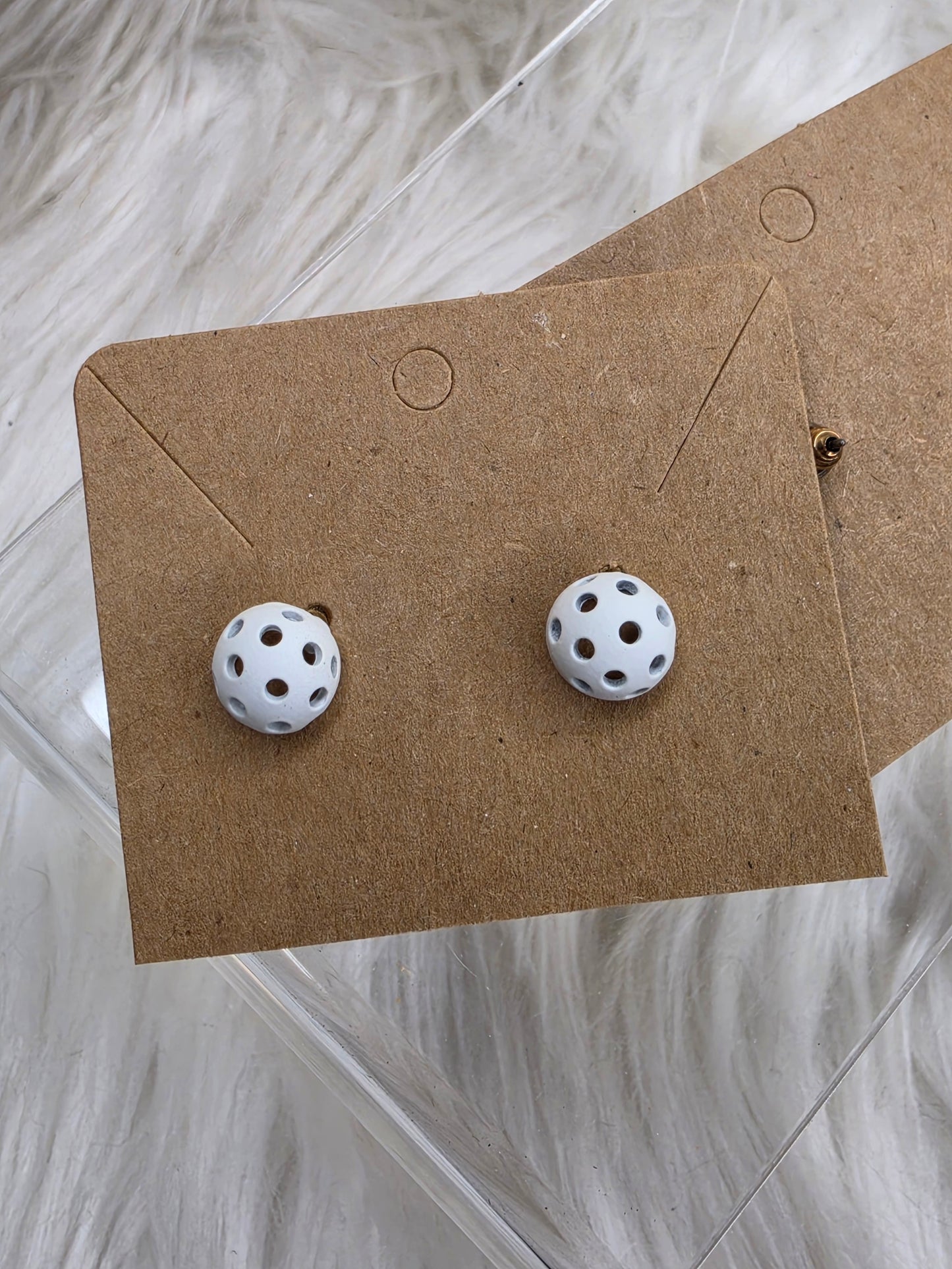 White Ball Pickleball Stud Earrings | Pickleball Ball Earrings | Lightweight Sports Jewelry Gift
