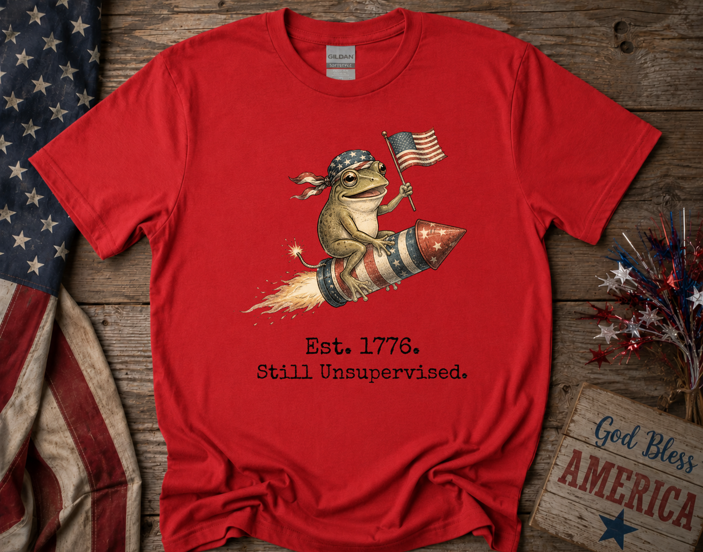 Est. 1776 Still Unsupervised Frog Patriotic Shirt | Funny Fourth of July American T Shirt