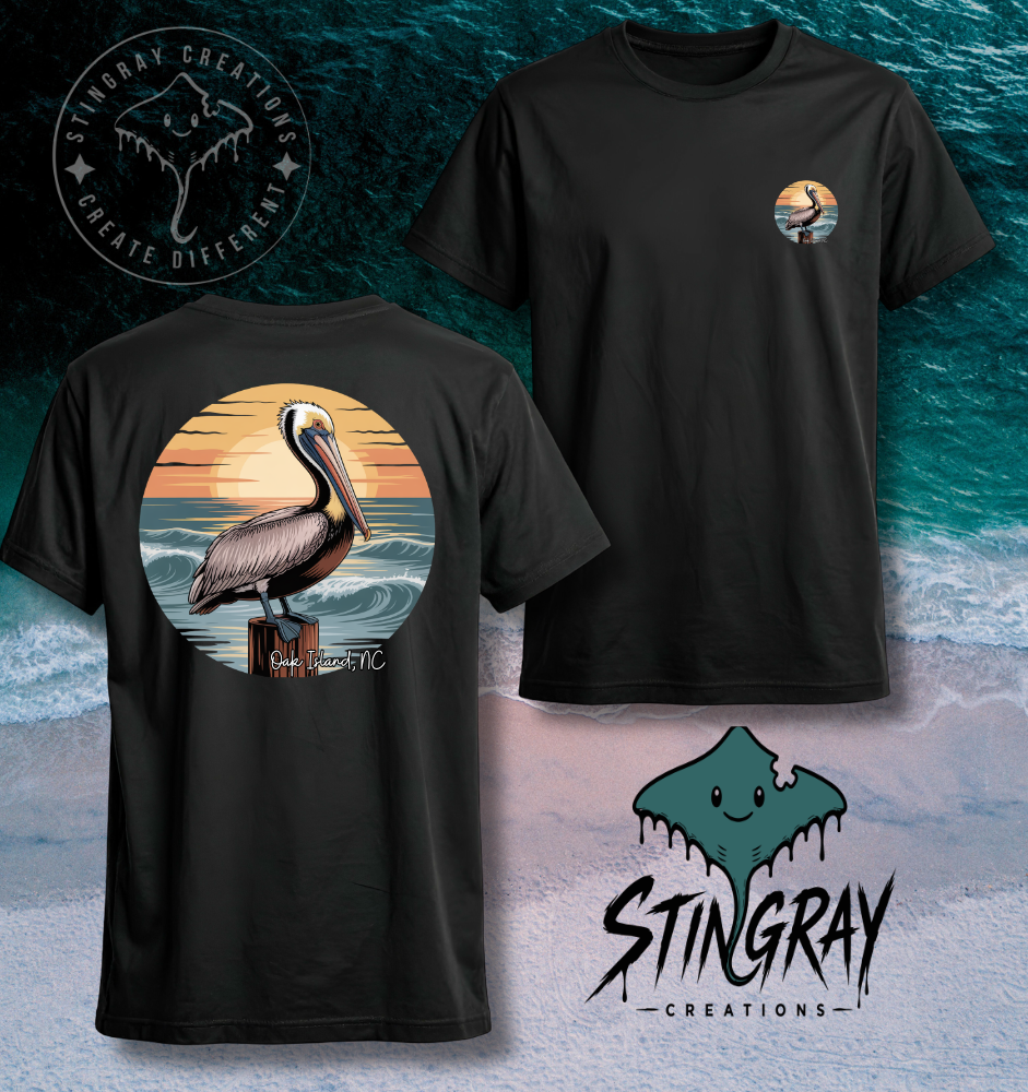 Oak Island NC Pelican Shirt | Coastal Beach Graphic Tee | North Carolina Beach Shirt