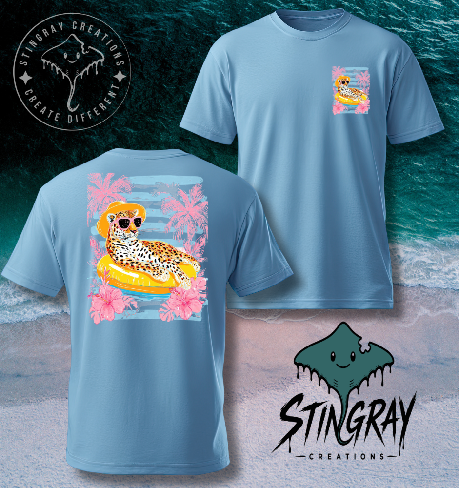 Leopard Beach Shirt | Tropical Summer Graphic Tee | Pool Float Vacation T Shirt