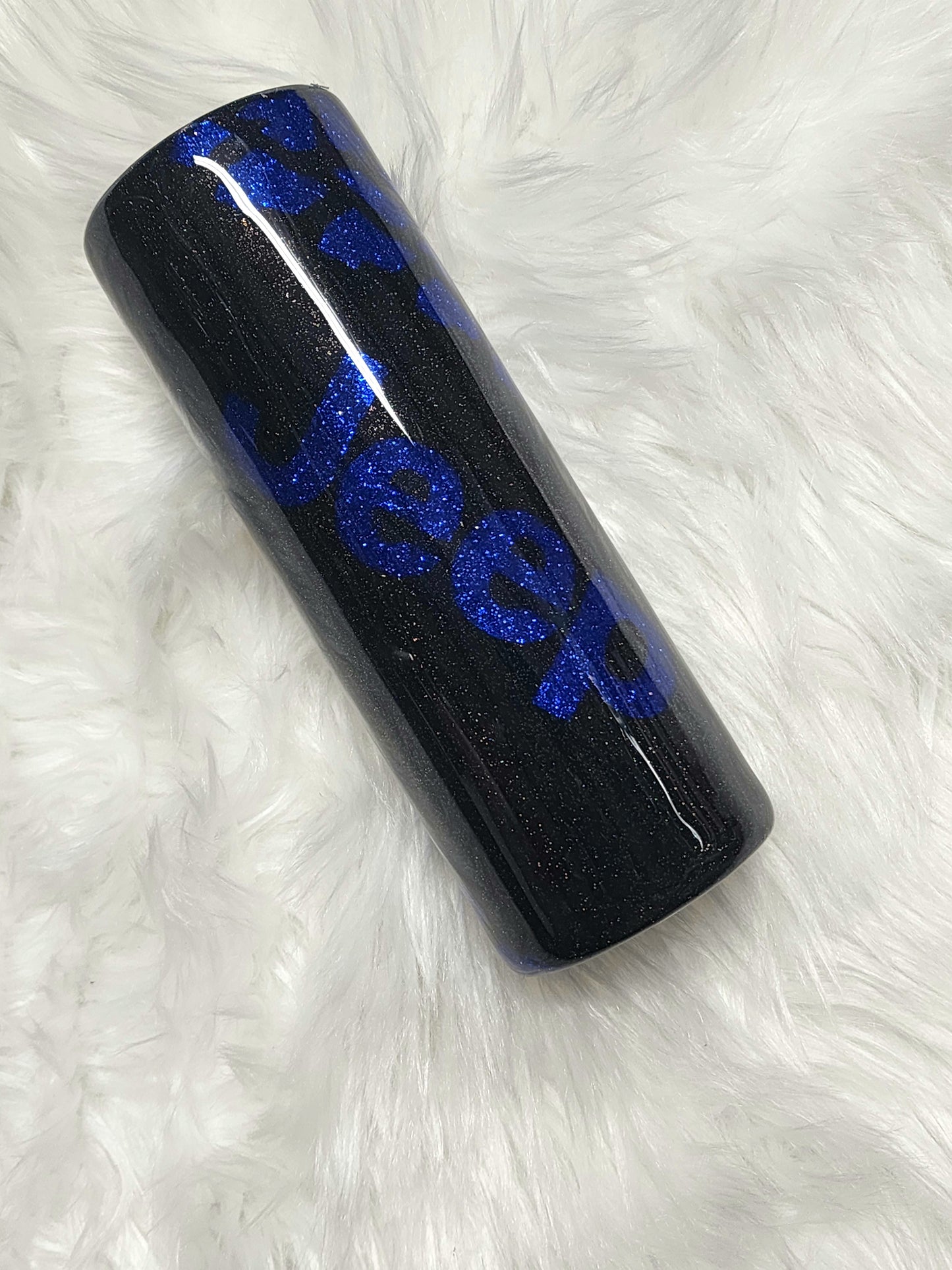 “Blue glitter Jeep drinkware for off-road lovers”