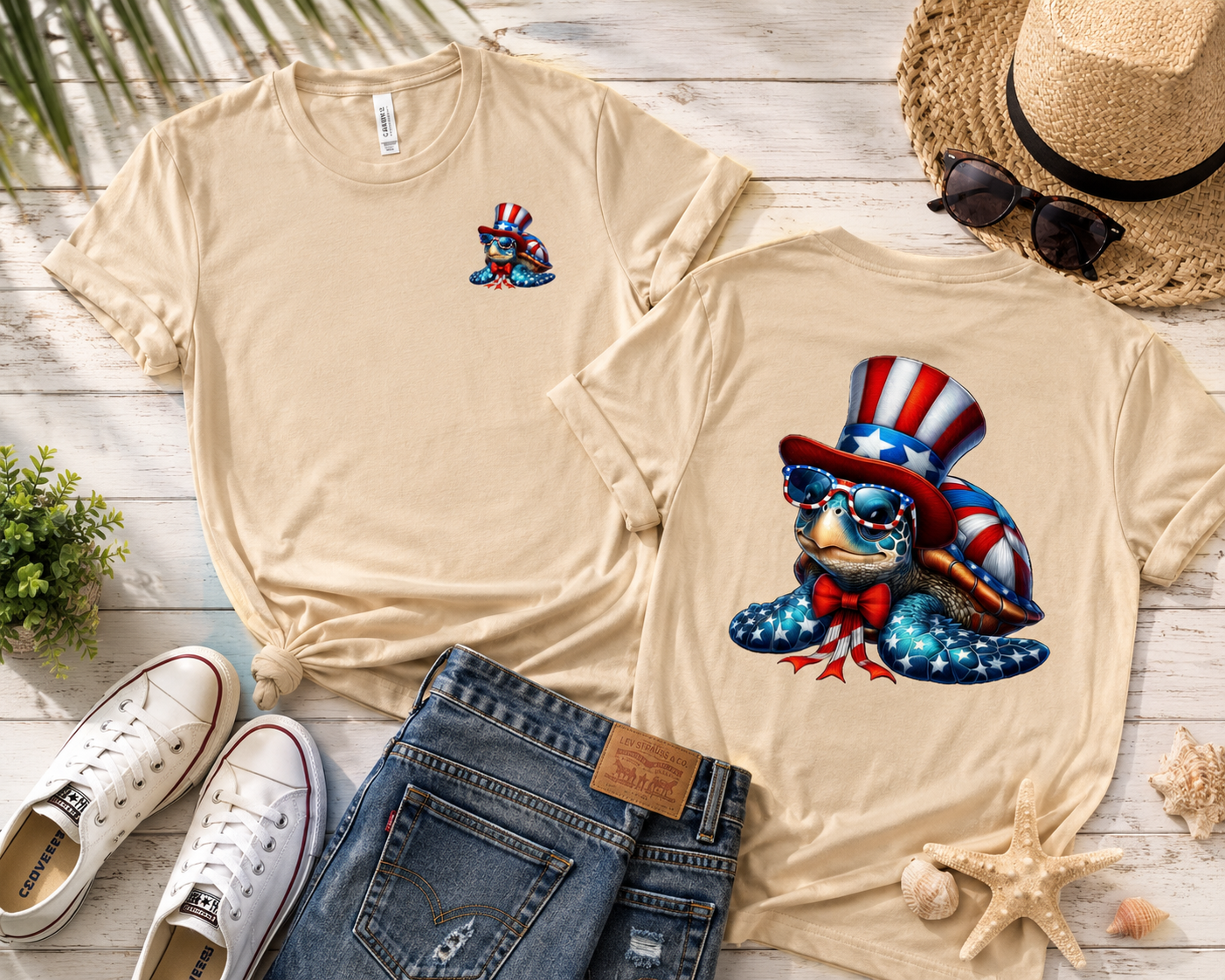 Patriotic Turtle T-Shirt | 4th of July Sea Turtle Shirt | Coastal Independence Day Tee
