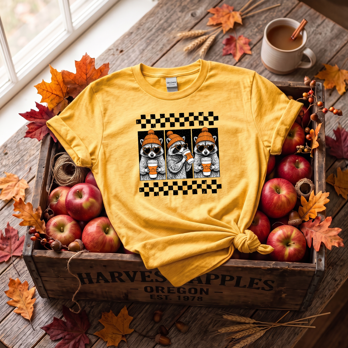 Pumpkin Spice Raccoon Crewneck Sweatshirt | Cute Fall Coffee Sweatshirt | Cozy Autumn Raccoon Shirt