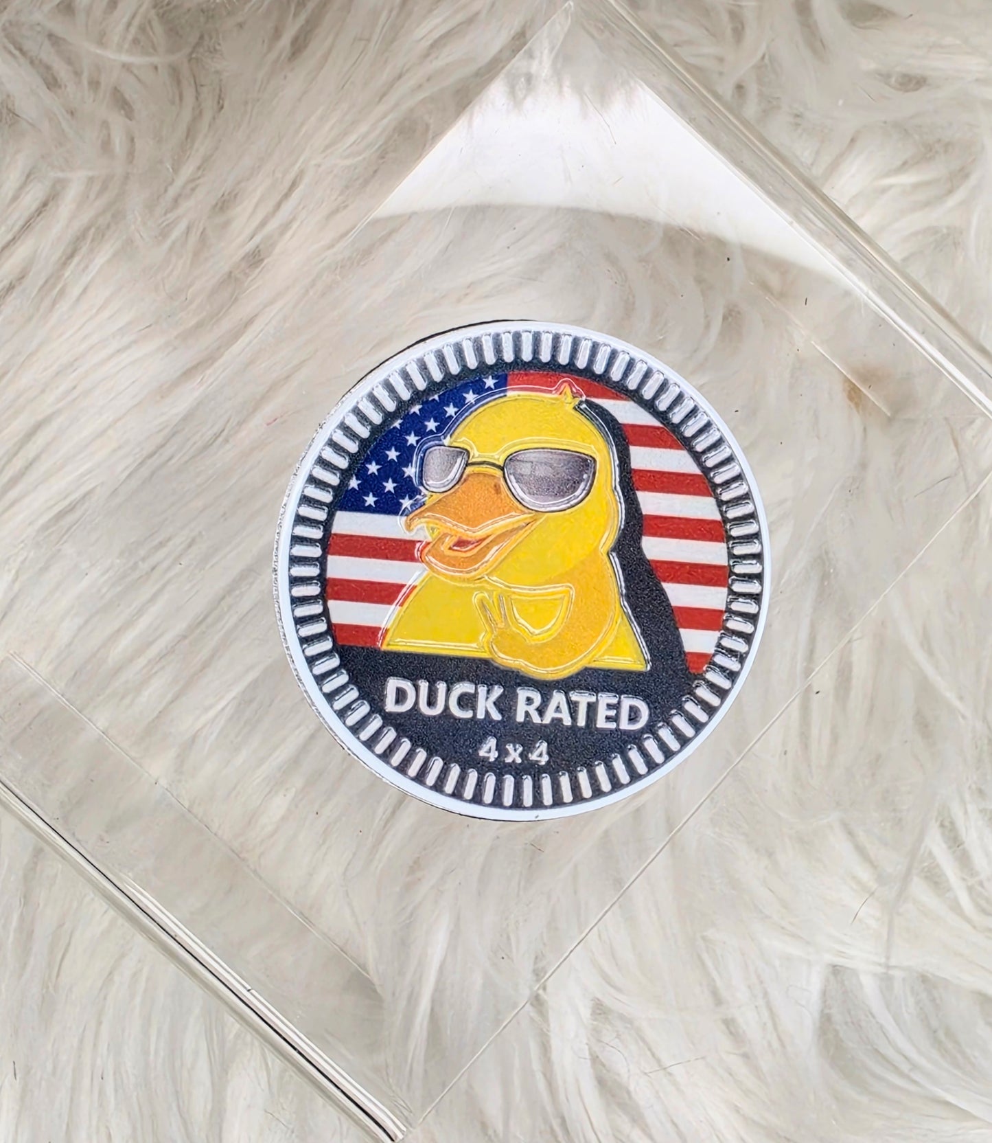 Duck Rated badge, Jeep duck badge, 4x4 badge, off road emblem, Jeep accessory, patriotic Jeep badge, Jeep ducking gift, rubber duck Jeep badge, American flag badge, Jeep owner gift, off road gift, overlanding accessory, trail rider badge, custom Jeep emblem, Jeep enthusiast gift, off road decor, adventure badge, truck accessory, Jeep duck community, patriotic off road badge.
