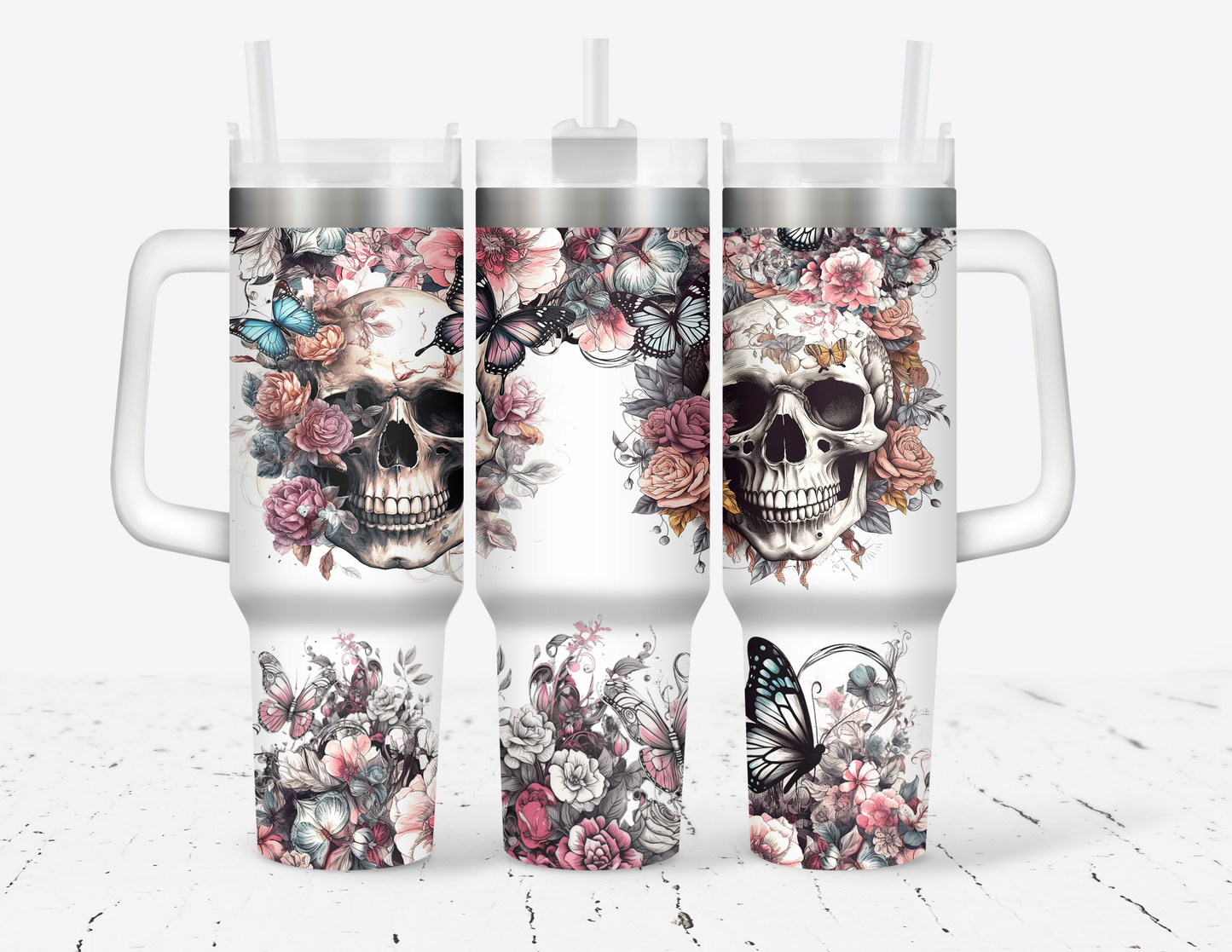 40oz Floral Skull