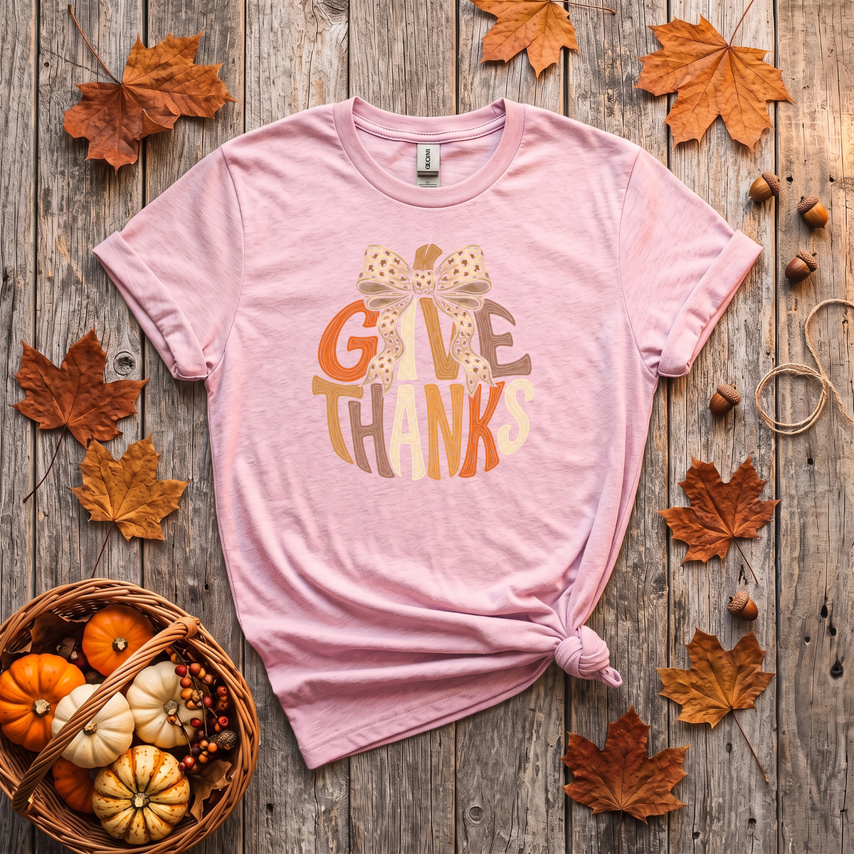 Give Thanks Leopard Bow Fall T-Shirt or Sweatshirt | Thanksgiving Apparel