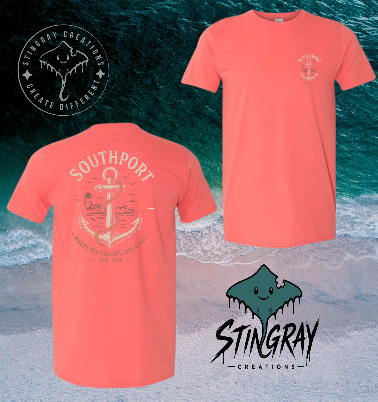Southport North Carolina Anchor T Shirt | Coastal Nautical Beach Shirt | Southport NC Graphic Tee