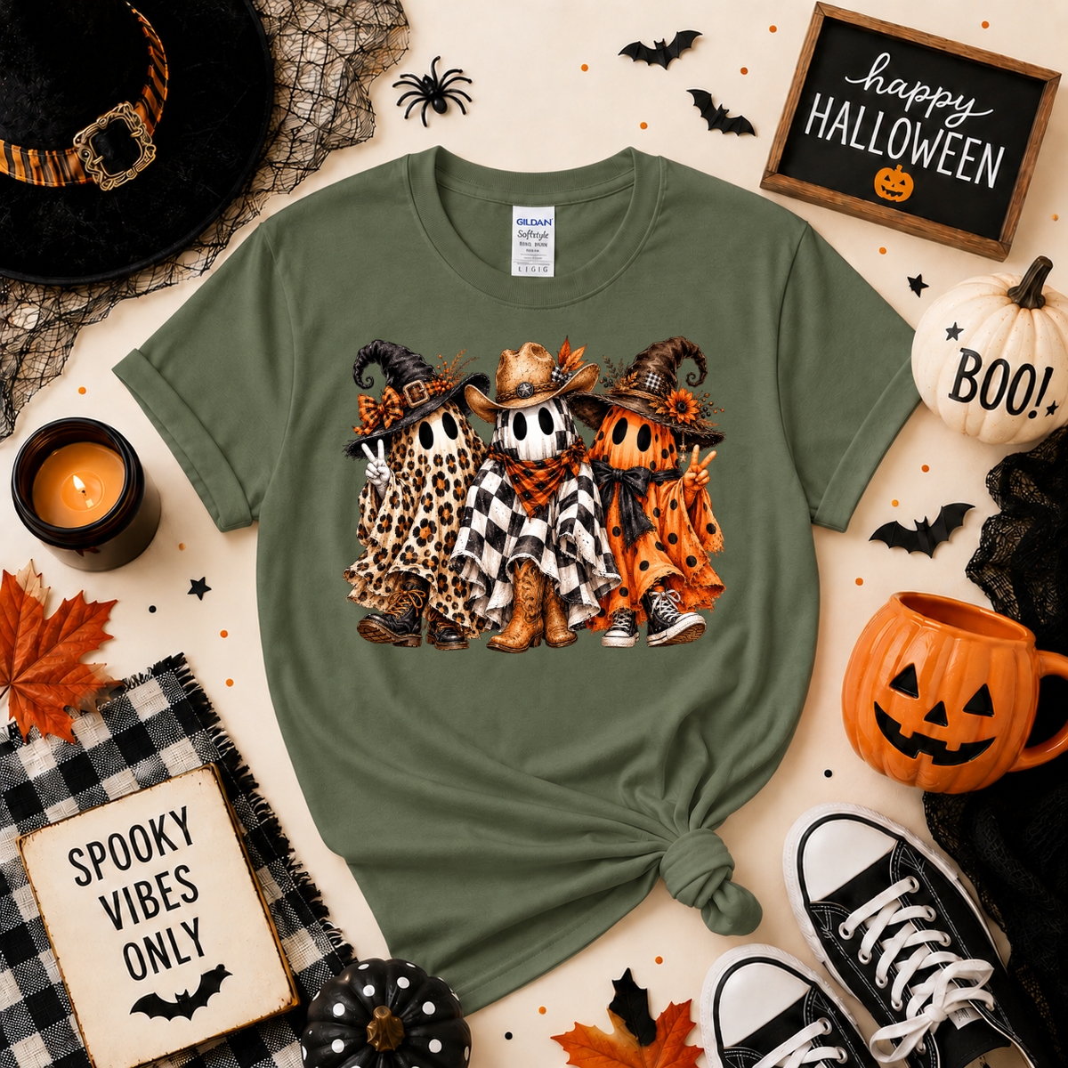 Spooky Ghost Besties Halloween Shirt | Western Ghost T-Shirt or Sweatshirt