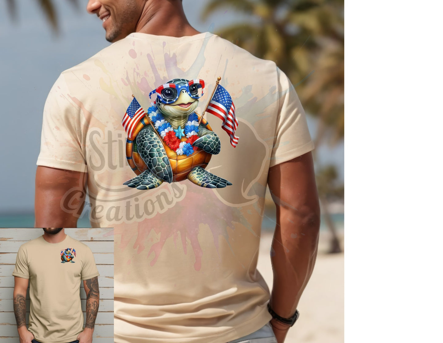 Patriotic Turtle with Flags