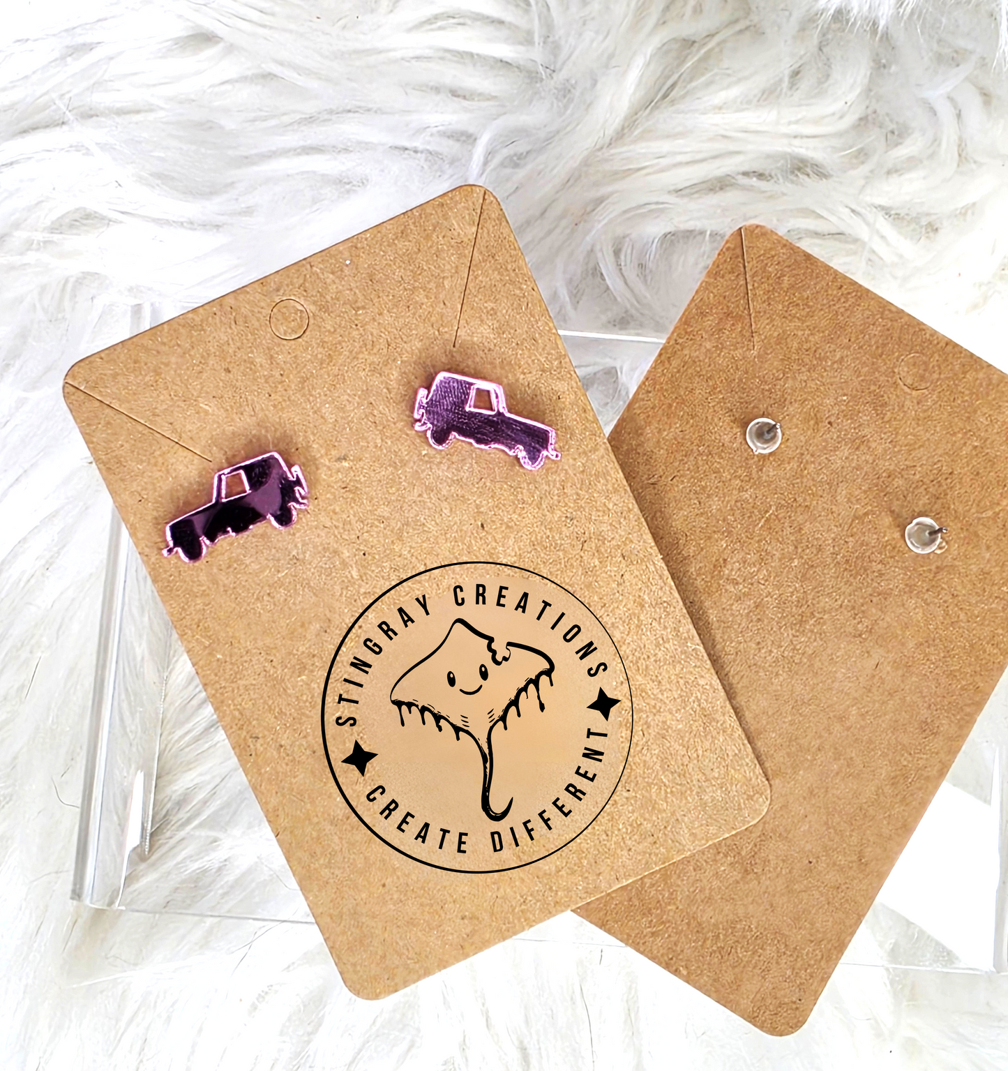 Pink Mirror Jeep Stud Earrings | Jeep Lover Earrings | Off Road Jewelry Gift for Women