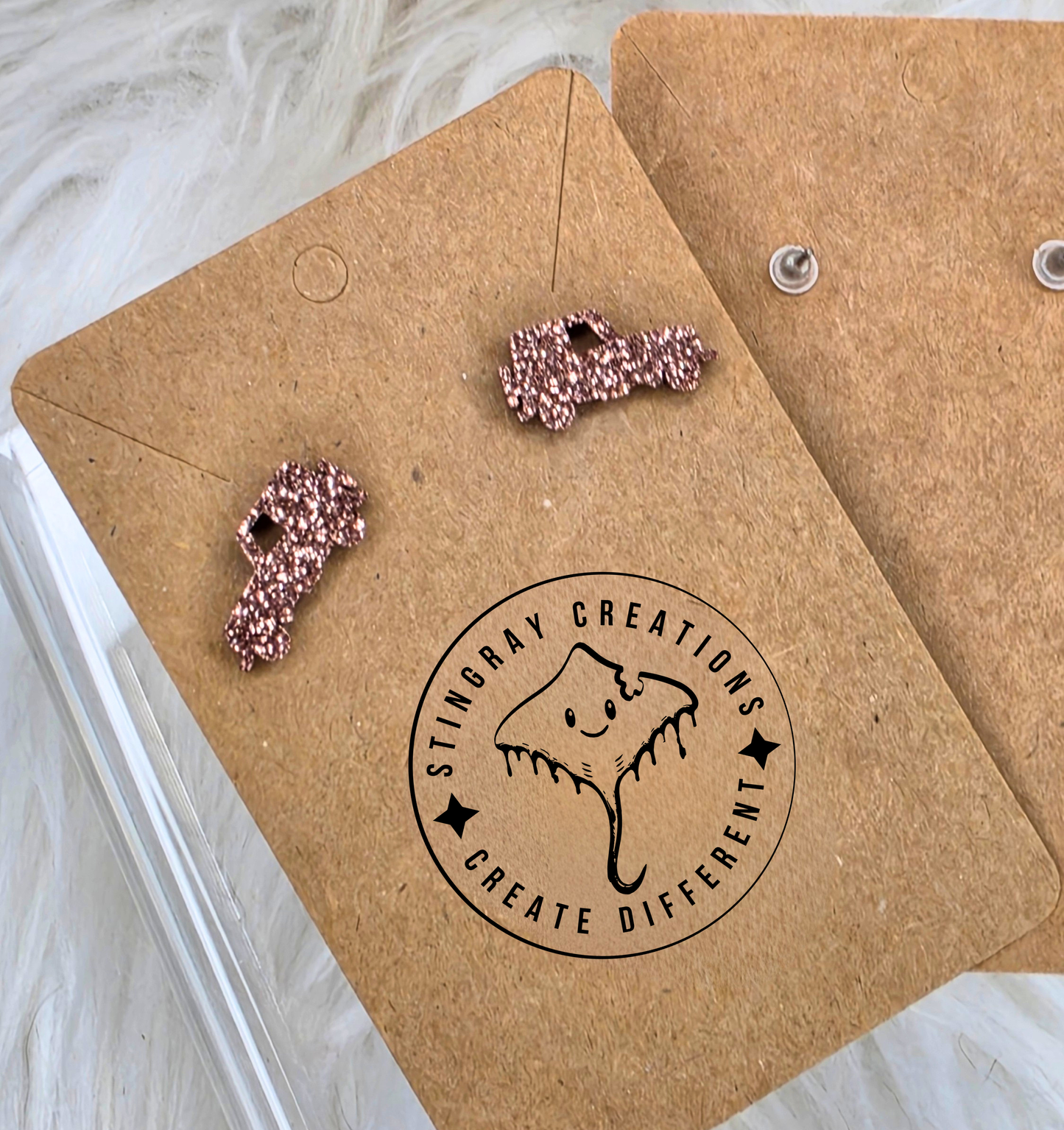 Rose Gold Glitter Jeep Stud Earrings | Jeep Lover Earrings | Off Road Jewelry Gift for Women