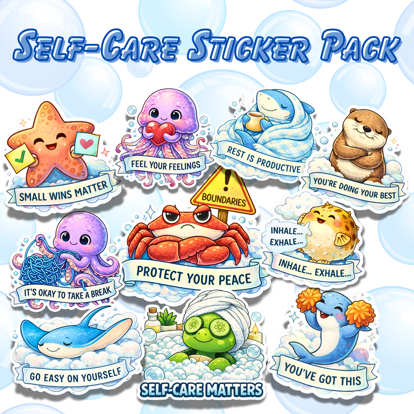 Self-Care Sea Life (Digital Sticker Pack)