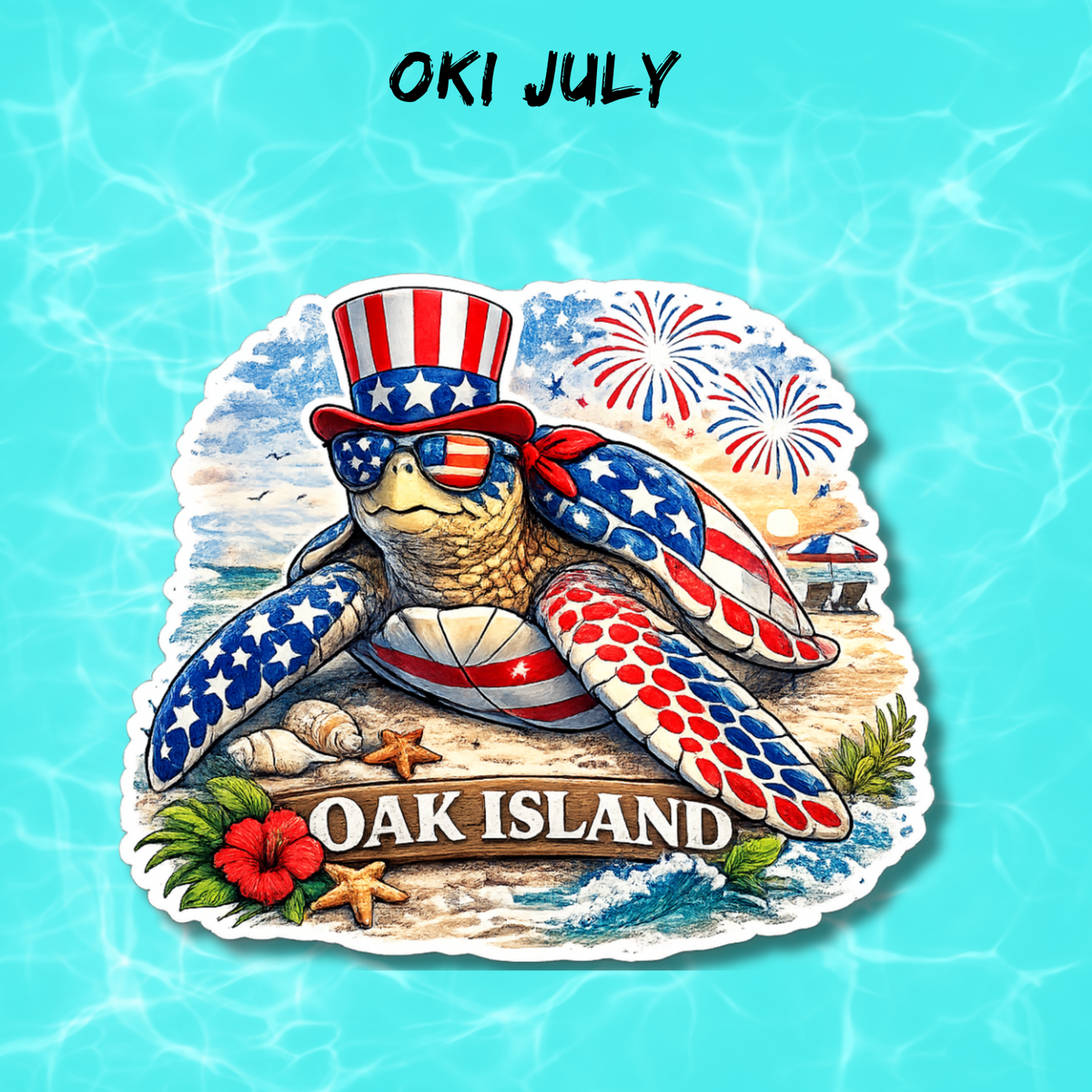 Oak Island Patriotic Sea Turtle Sticker | OKI July Sticker