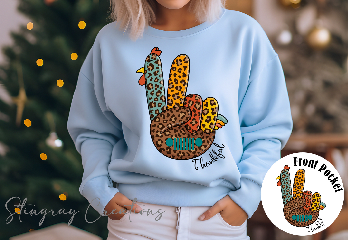 Leopard Print Thankful Jeep Wave Crewneck Sweatshirt