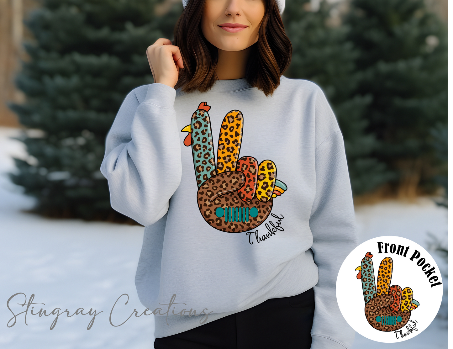 Leopard Print Thankful Jeep Wave Crewneck Sweatshirt