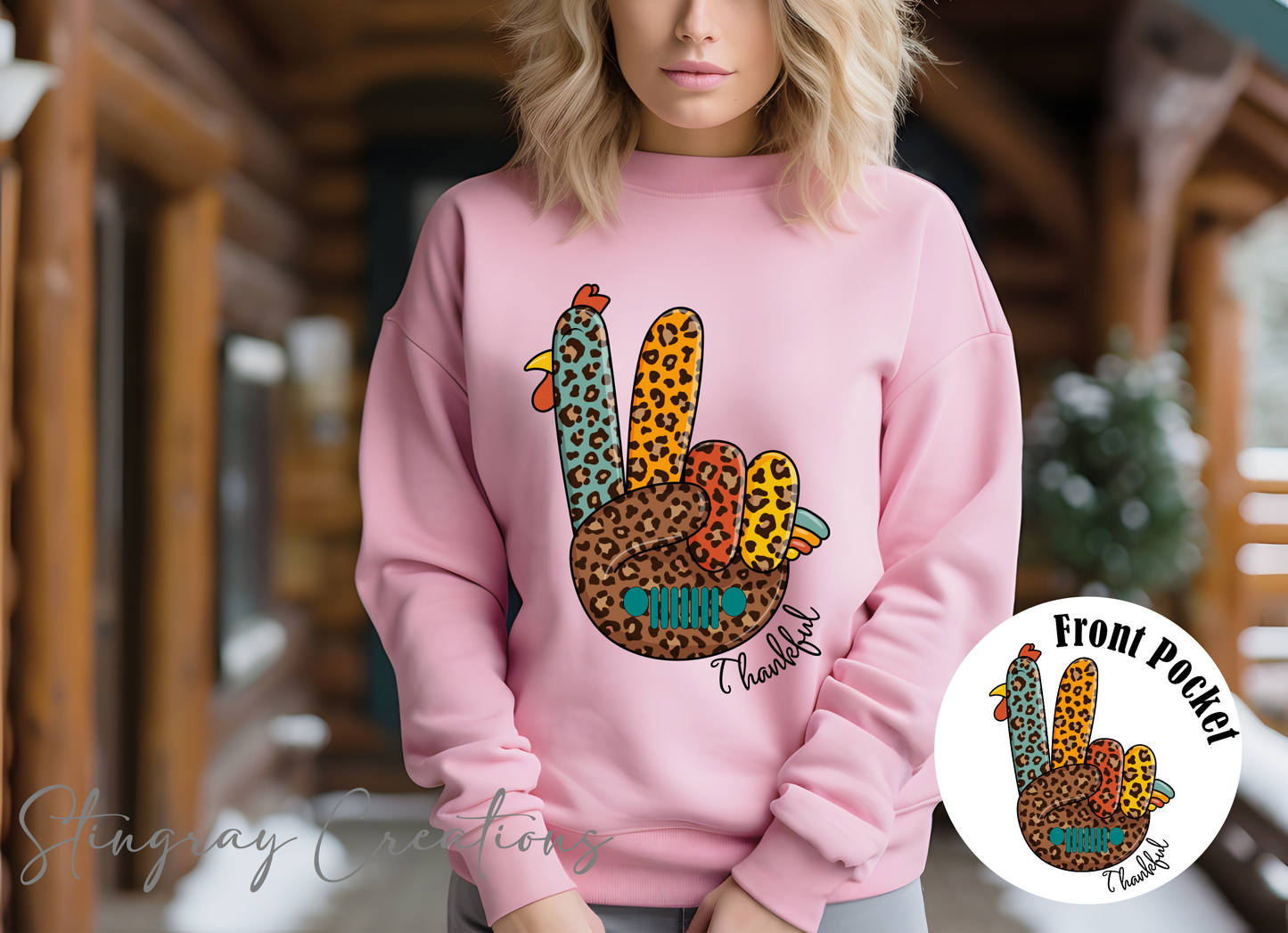 Leopard Print Thankful Jeep Wave Crewneck Sweatshirt