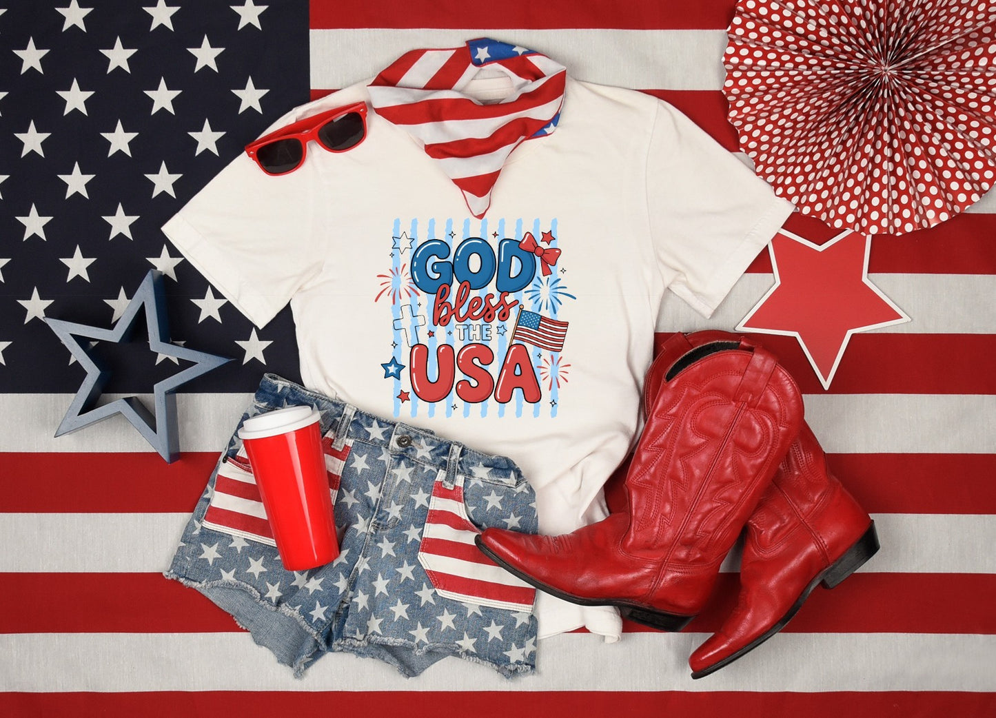 God Bless the USA Patriotic Graphic Tee | Fourth of July Shirt