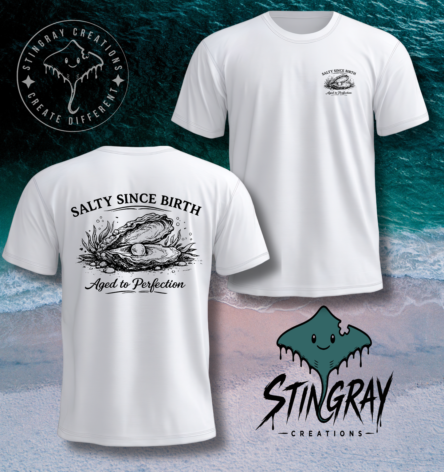 Salty Since Birth Oyster Shirt | Aged to Perfection Coastal Graphic Tee