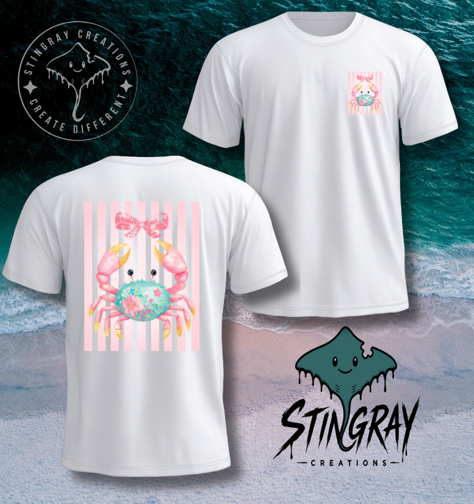 Cute Crab Shirt | Coastal Beach Graphic Tee | Pink Bow Crab Summer Shirt