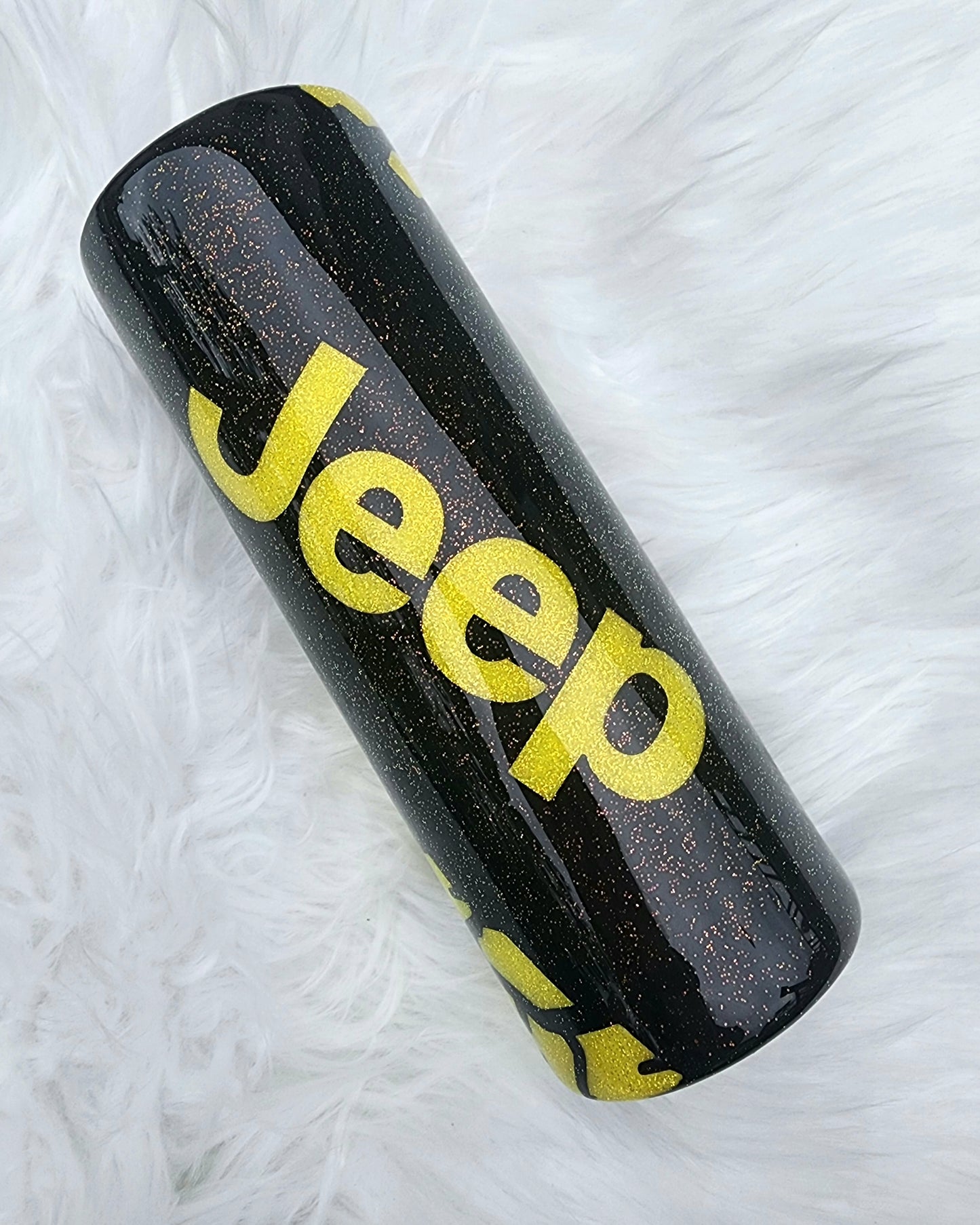 “Yellow glitter Jeep tumbler 20oz handmade epoxy cup”
