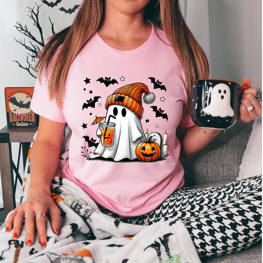 Cute Ghost Drinking Pumpkin Spice Tee
