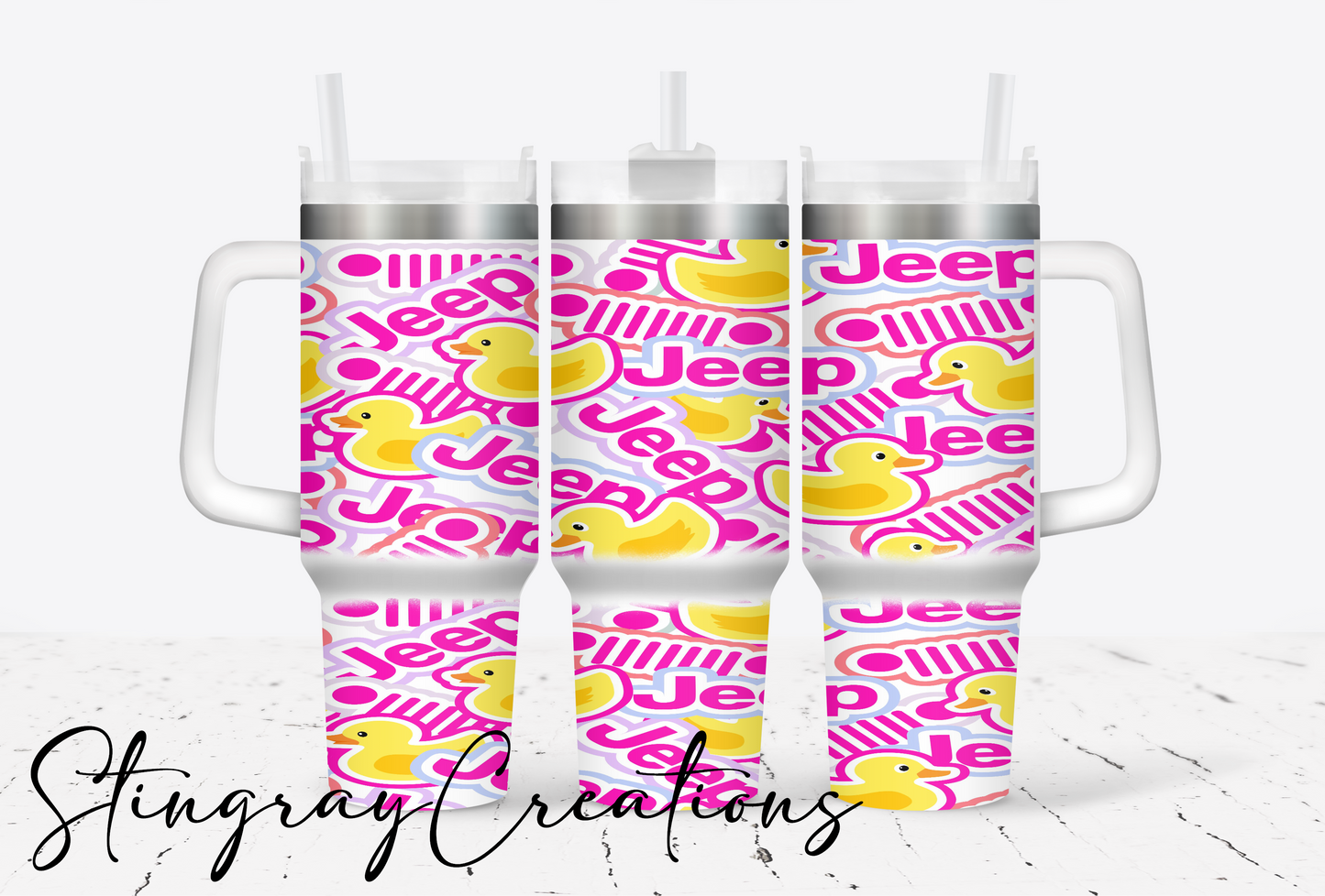 40oz Pink Jeep Duck Tumbler