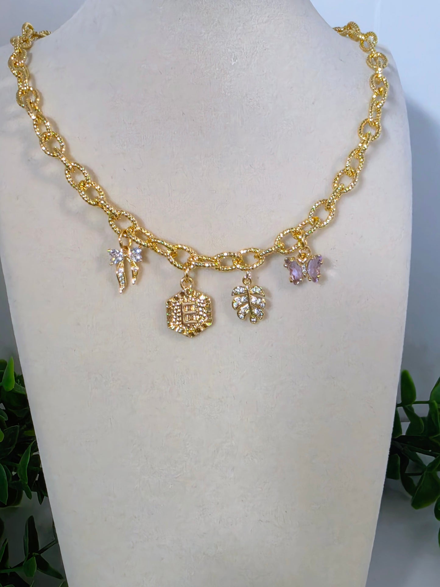 Alexis 16" 4 Charm Elegant Necklace | Gold Charm Necklace