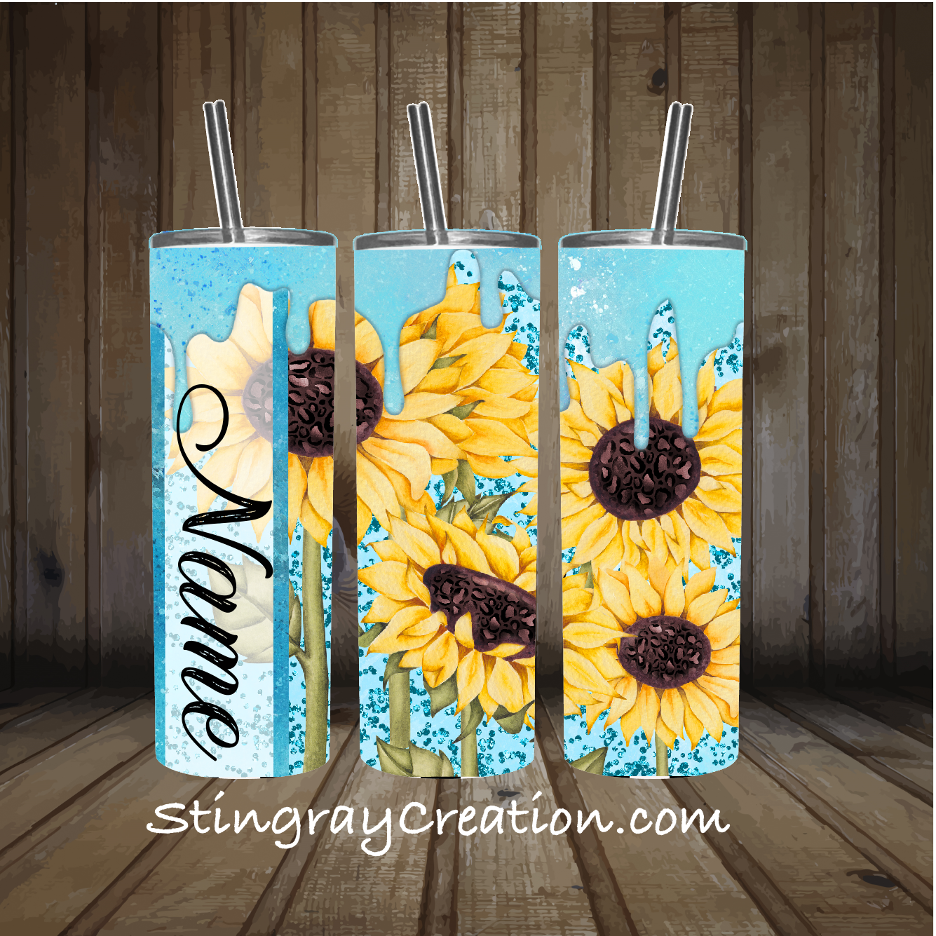 Blue sunflower drip (Add Name)