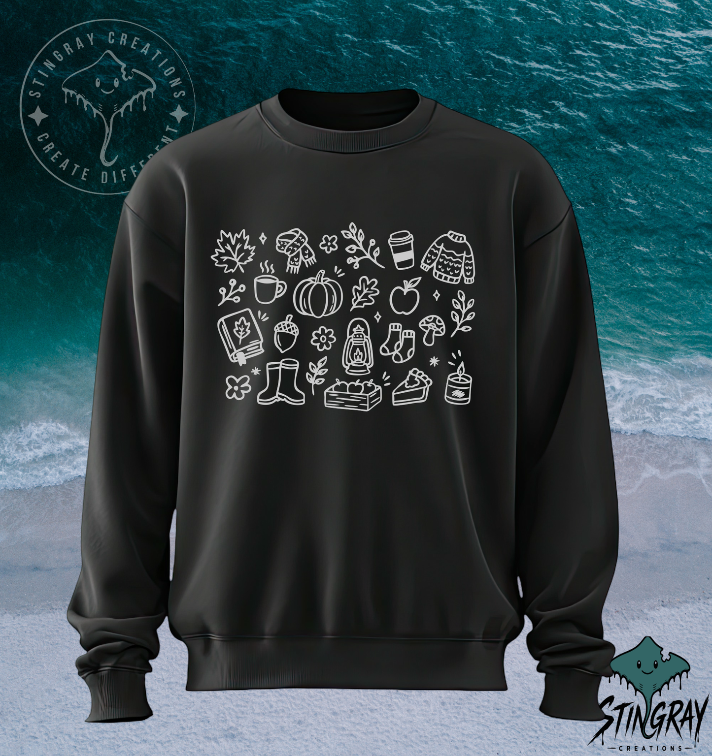 Cozy Fall Favorites T-Shirt & Crewneck Sweatshirt | Autumn Pumpkin Coffee Graphic Shirt