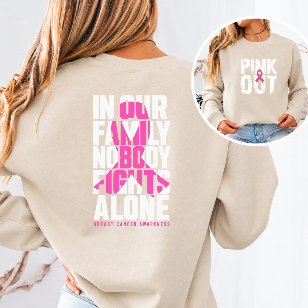 In Our Family Nobody Fights Alone Breast Cancer Awareness T-Shirt & Sweatshirt