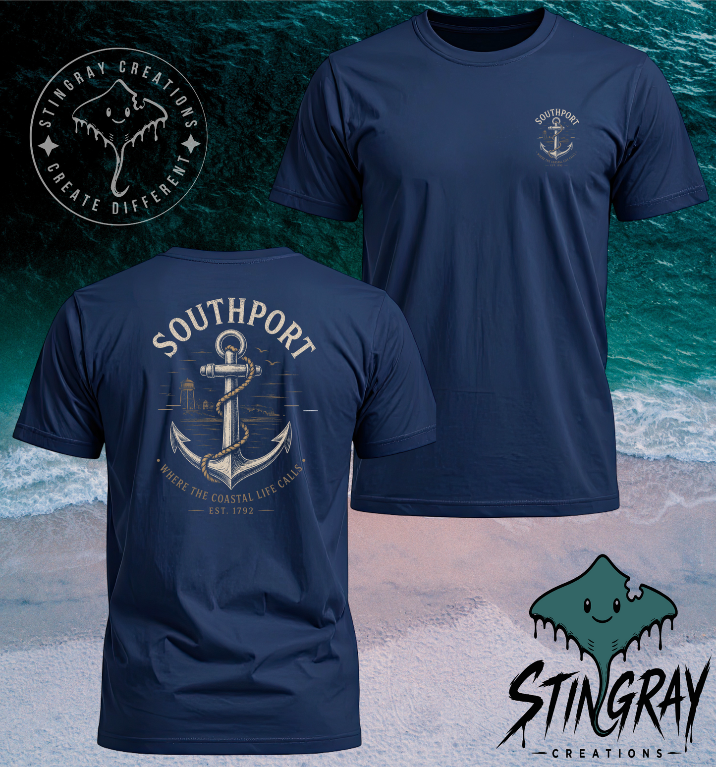 Southport North Carolina Anchor T Shirt | Coastal Nautical Beach Shirt | Southport NC Graphic Tee