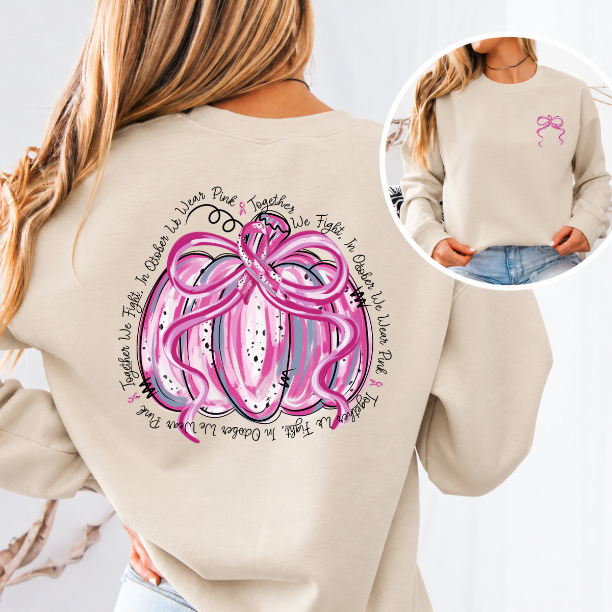 In October We Wear Pink Pumpkin Breast Cancer Awareness T-Shirt & Sweatshirt
