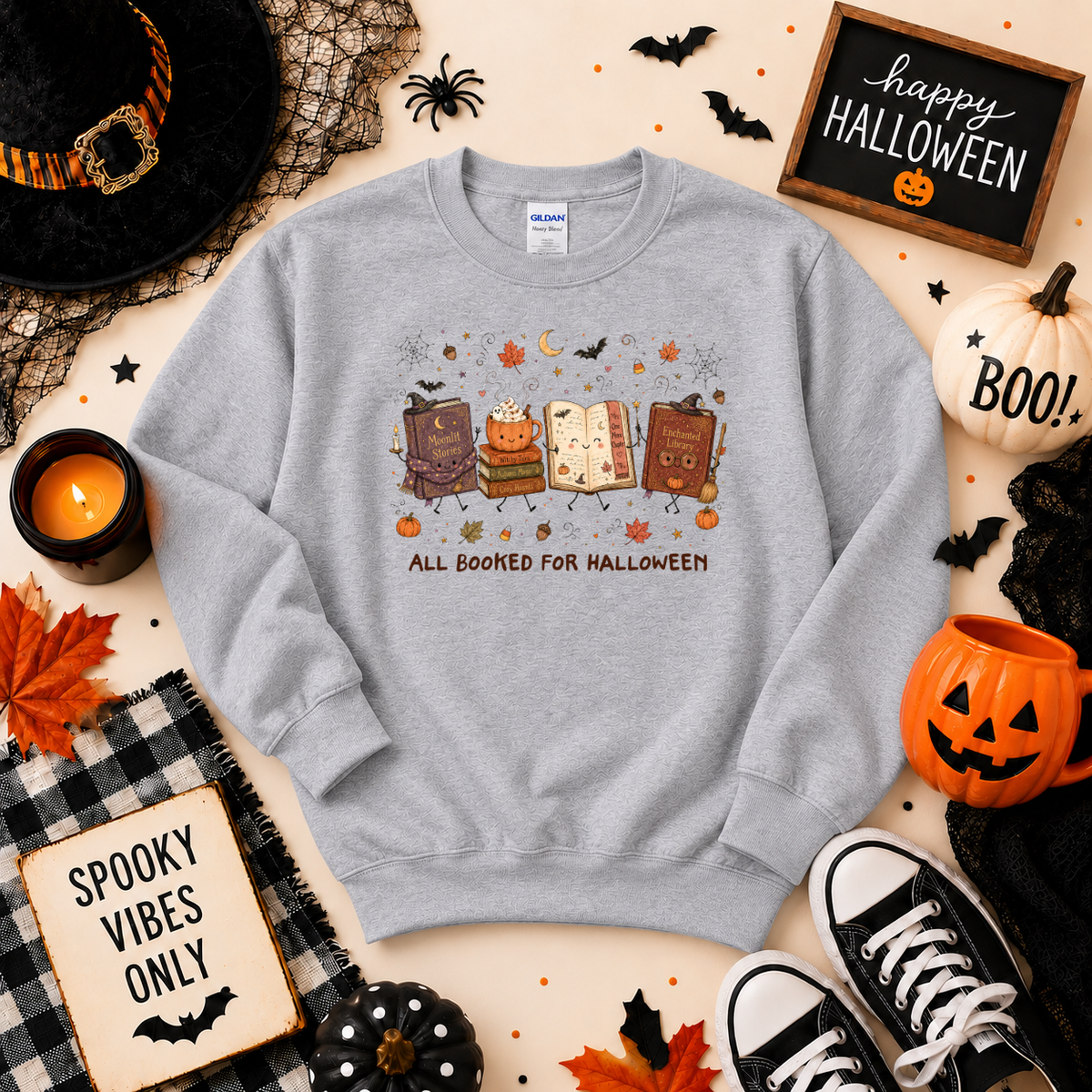 All Booked for Halloween Sweatshirt | Book Lover T-shirt