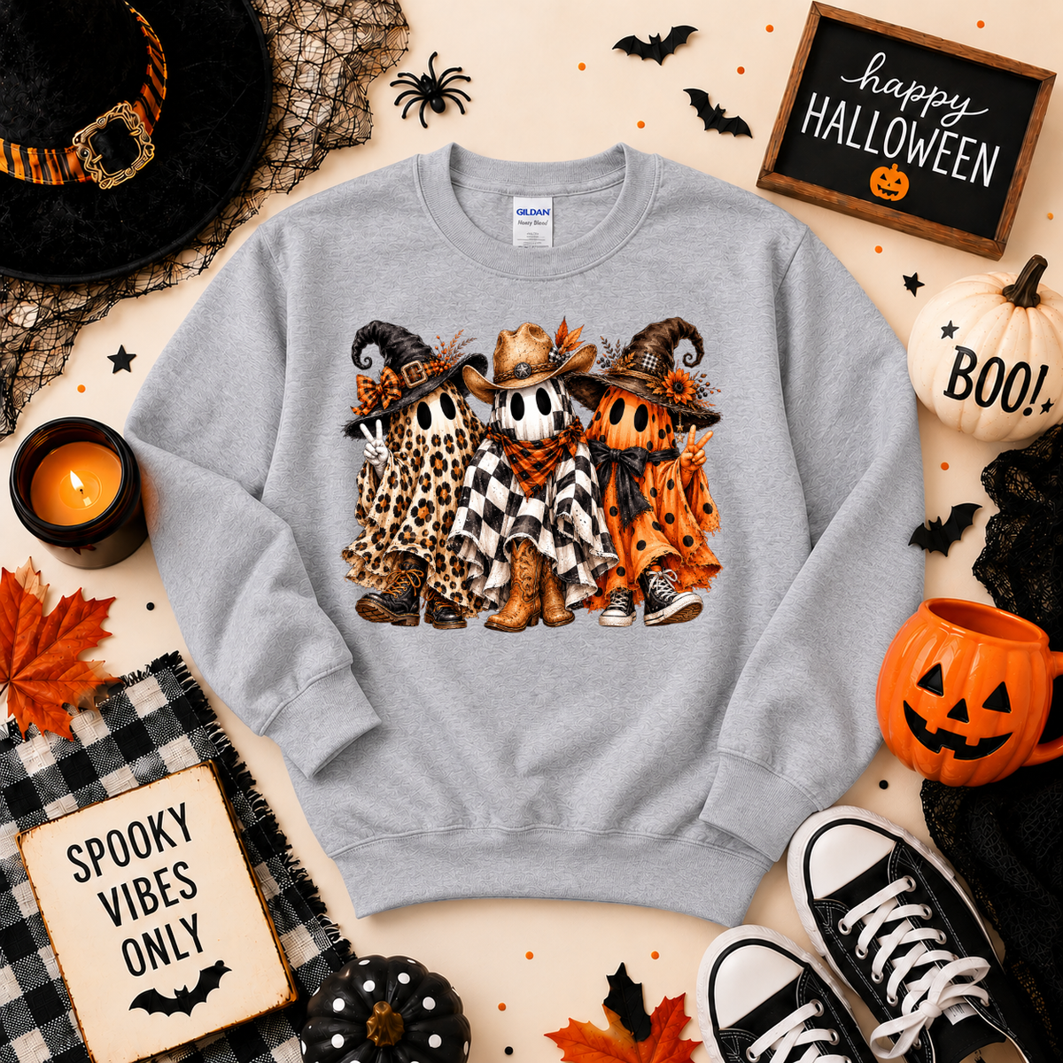 Spooky Ghost Besties Halloween Shirt | Western Ghost T-Shirt or Sweatshirt