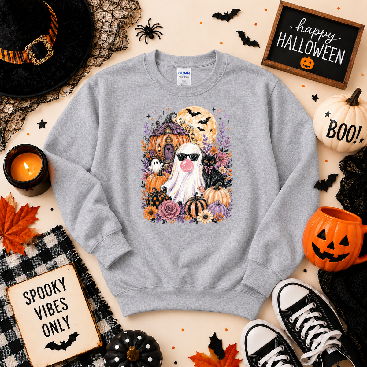 Bubblegum Ghost Halloween Sweatshirt or T-Shirt | Cute Spooky Shirt