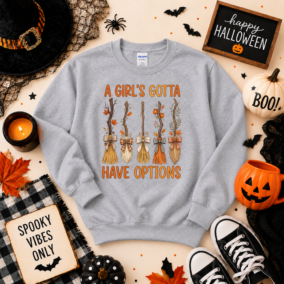 A Girl’s Gotta Have Options Halloween Shirt | Witch Broom T-Shirt or Sweatshirt