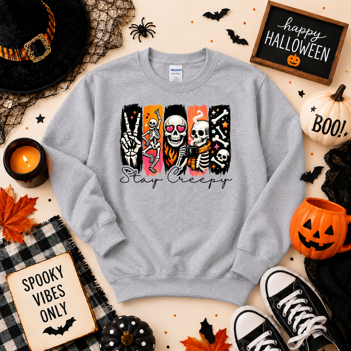 Stay Creepy Skeleton Halloween Shirt | Spooky T-Shirt or Sweatshirt