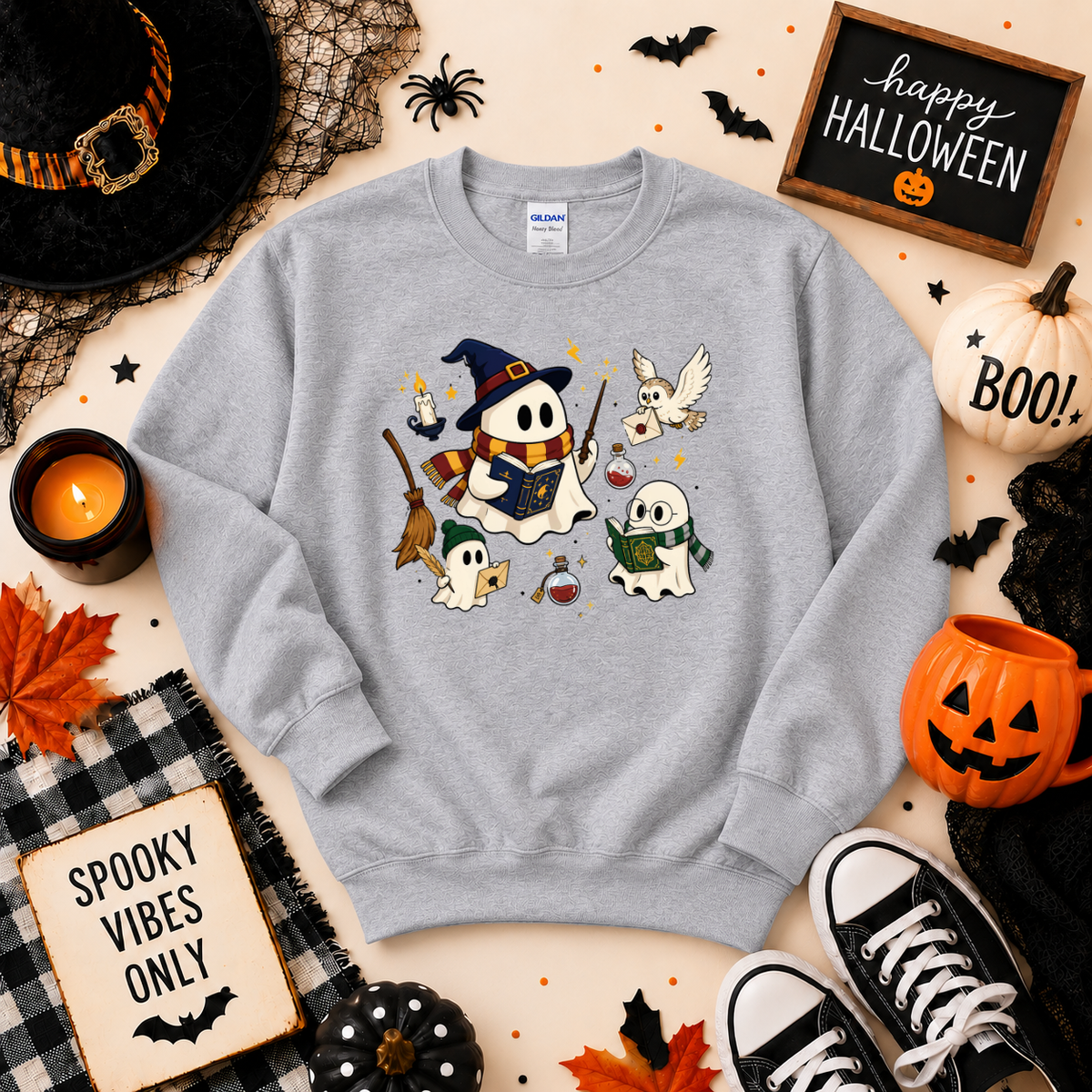 Magic Ghost Readers Halloween Sweatshirt | Cute Wizard Ghost T-Shirt