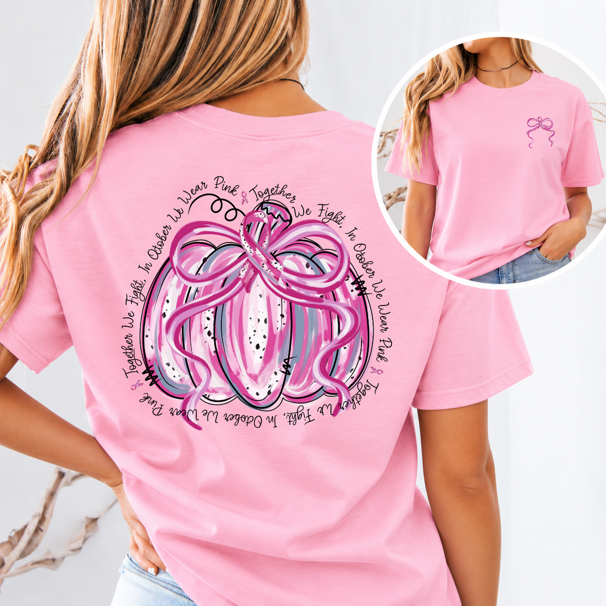 In October We Wear Pink Pumpkin Breast Cancer Awareness T-Shirt & Sweatshirt